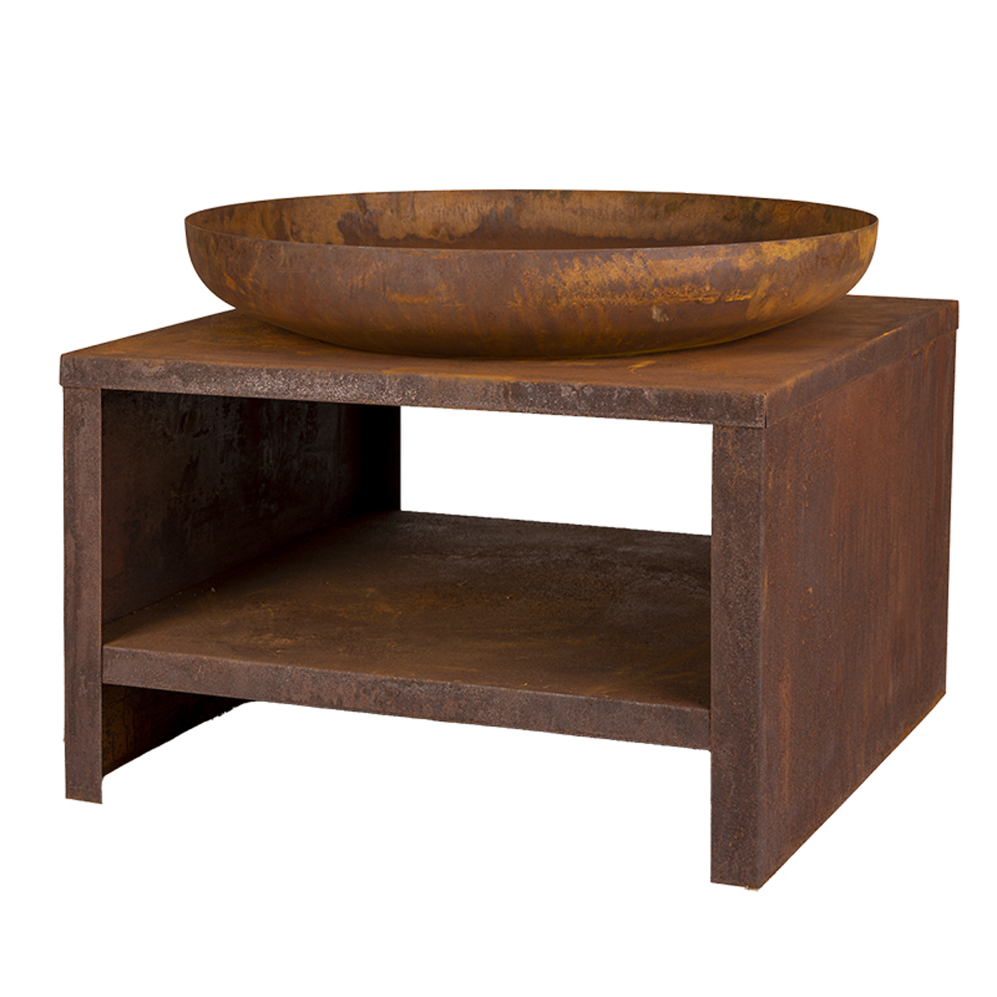 Esschert Design, Fire Bowl w/Wood Storage, Steel, Rust - Medium, Model# FF527